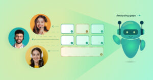 AI knowledge gaps in customer support shown as an AI and human agent both pulling from a shared knowledge base