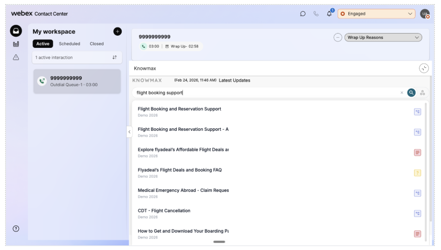 Knowledge search inside Webex agent desktop